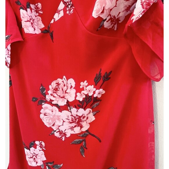 Speechless‎ Red Floral Midi Dress NWT Sz M, High-low Hem, Ruffles, Fairy - Picture 3 of 12